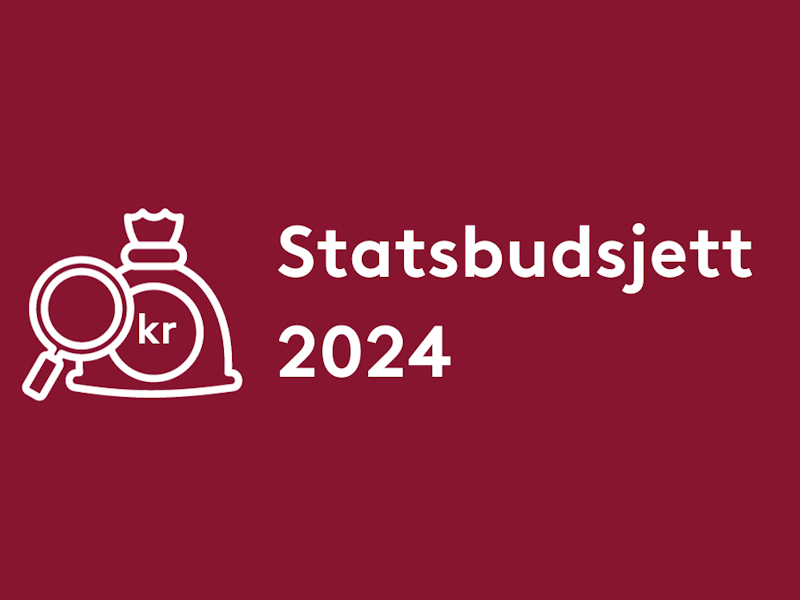 tekst Statsbudsjett 2024 og symbol for penger