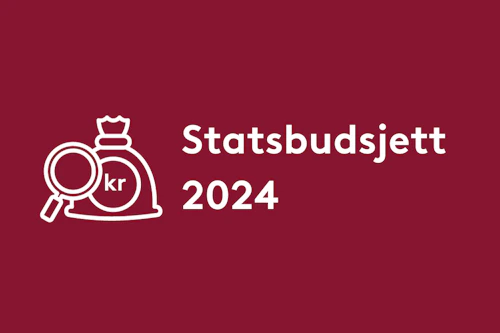 symbol av en pengepose og tekst i bilde: statsbudsjett 2024