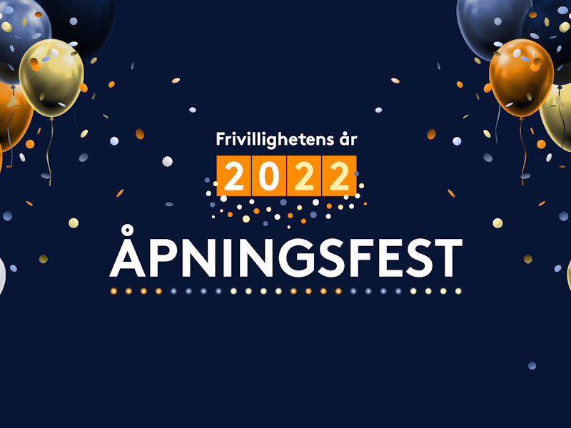 Banner med Frivllighetens år logo og teksten Åpningsfesten
