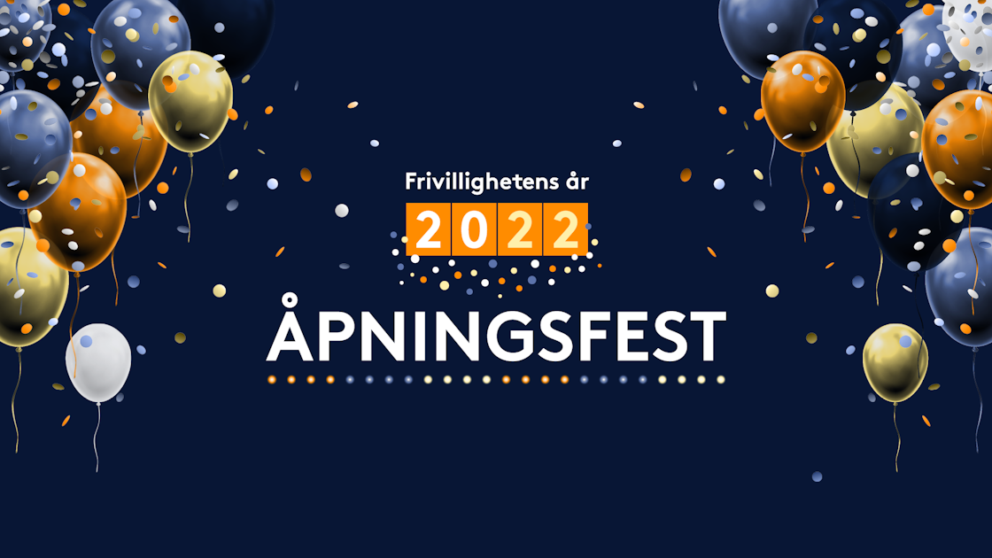 Banner med Frivllighetens år logo og teksten Åpningsfesten