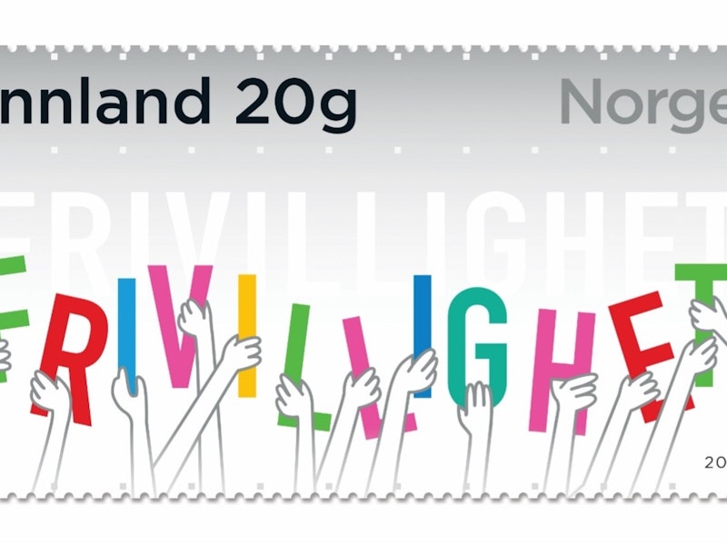 Bilde av frimerke fra posten i anledning Frivillighetens år 2022.