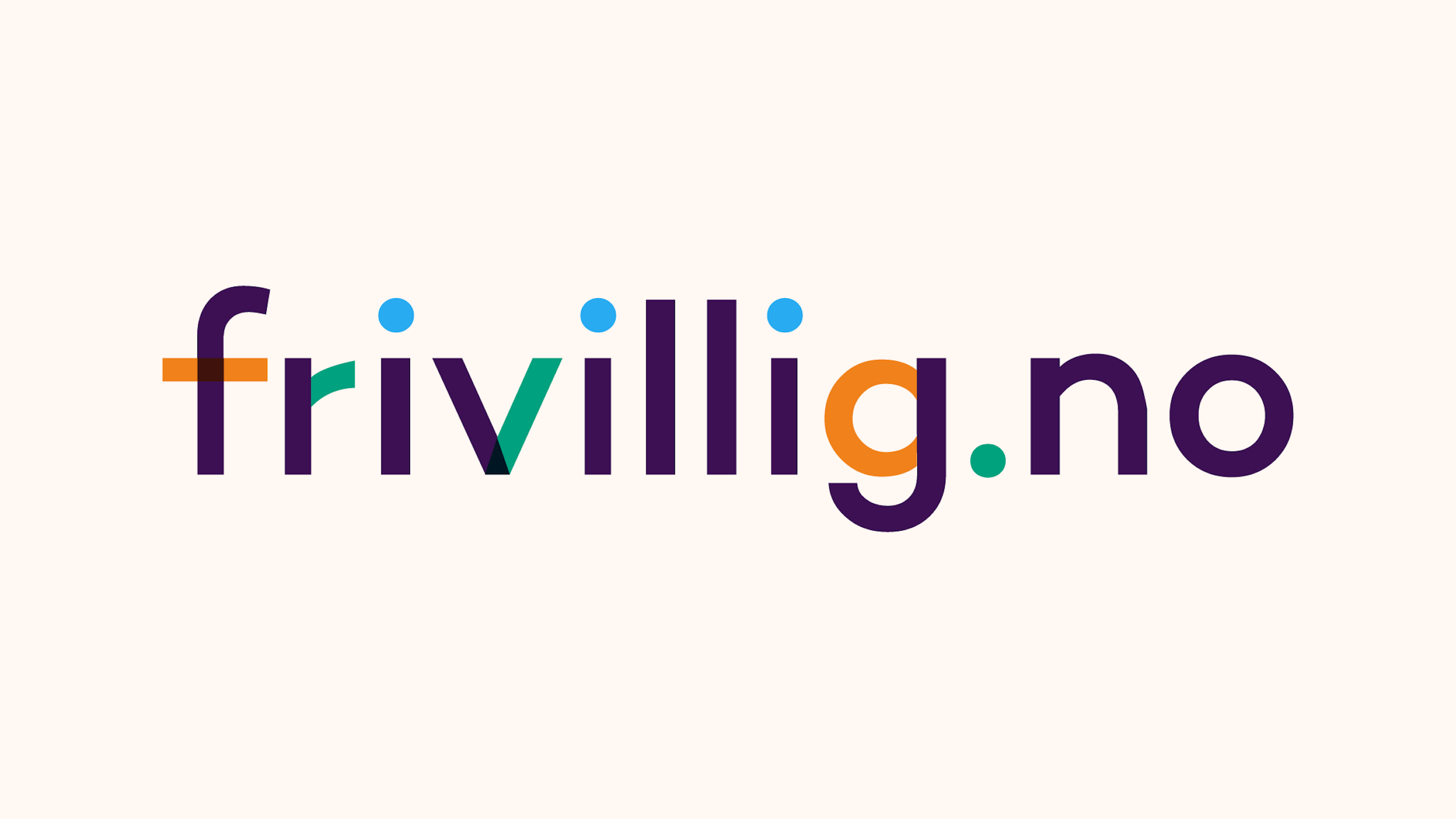 Frivillig.no logo på beige bakgrunn med bilde av frivillige