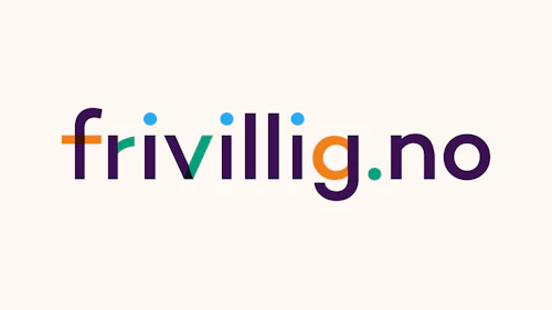Frivillig.no logo på beige bakgrunn med bilde av frivillige