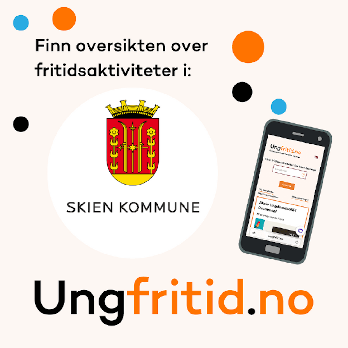 Bilde med Ungfritid.no logo og kommunevåpenet til Skien kommune