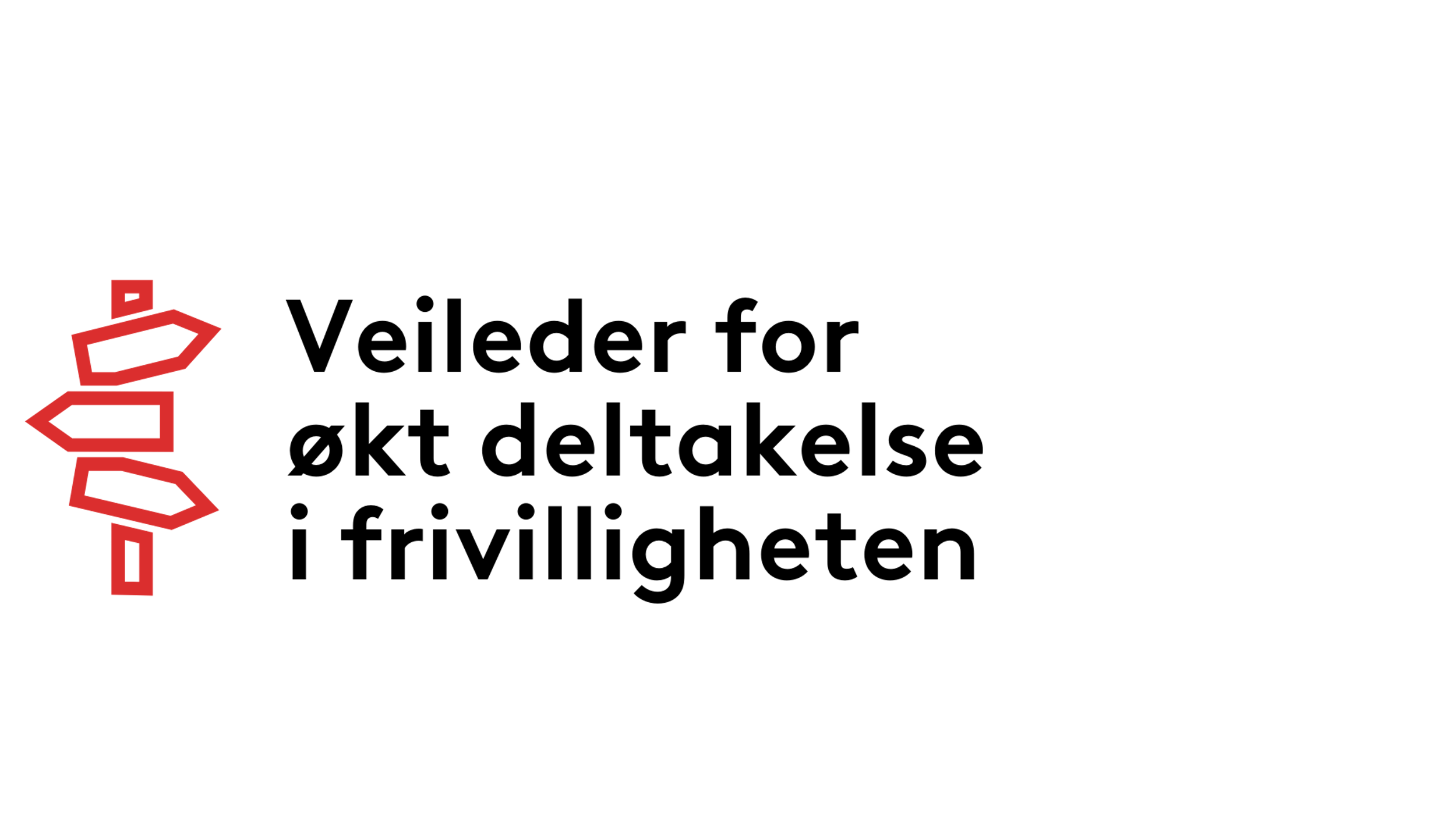 Logo med form som et veiskilt, og skriften "Veileder for økt deltakelse i frivilligheten".