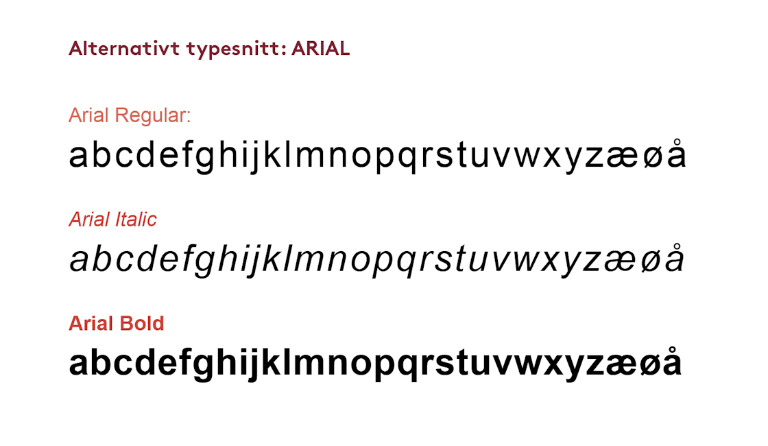 Alternativt typesnitt Arial